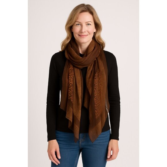 Vtg Brown Animal Print Crinkle Scarf 100% Viscose India 70x42 - Picture 6 of 6